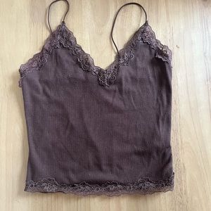Garage Brown Lace Trimmed Brown Tank Top